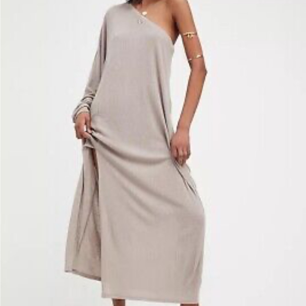 Free people, Kara one shoulder maxi, oyster, size large.